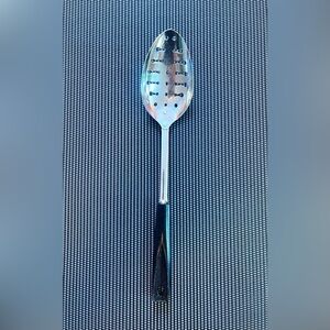 Vintage EKCO USA Metal Slotted Keyhole Serving Spoon 12" Black Corn Cob Handle